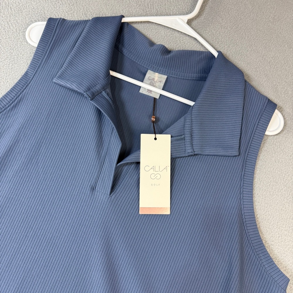 CALIA Golf Womens Blue Ribbed Sleeveless Polo Shirt XXL WCG11053